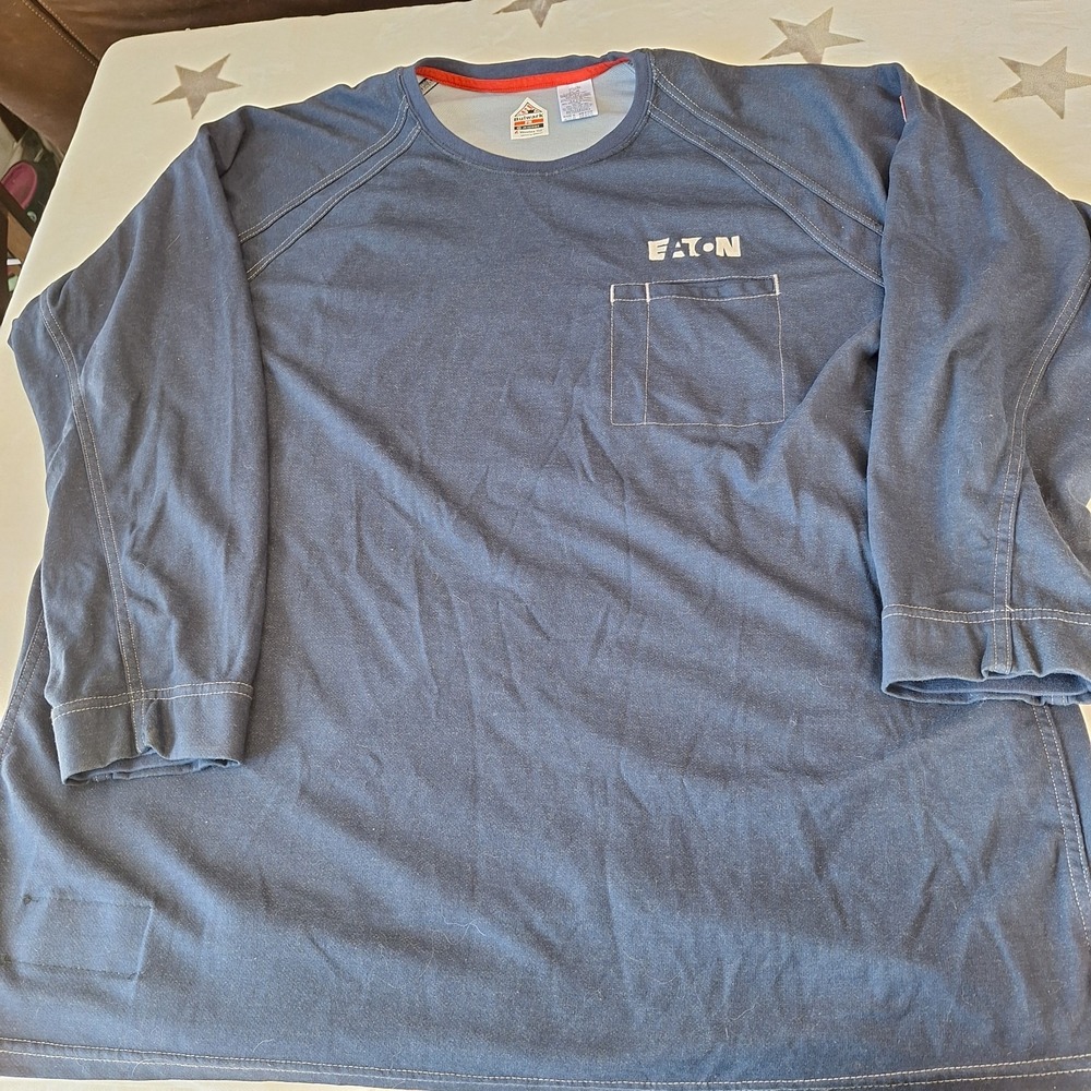Bulwark FR Shirt Mens XXL-R Gray Blue IQ Series Flame Resistant Workwear Eaton